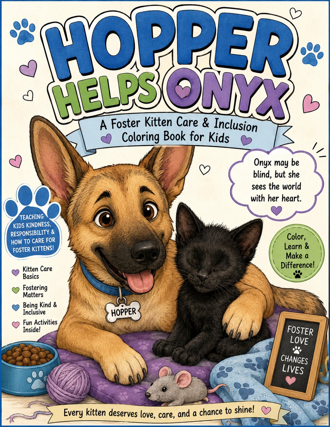 Hopper Helps Onyx — animal welfare coloring book cover