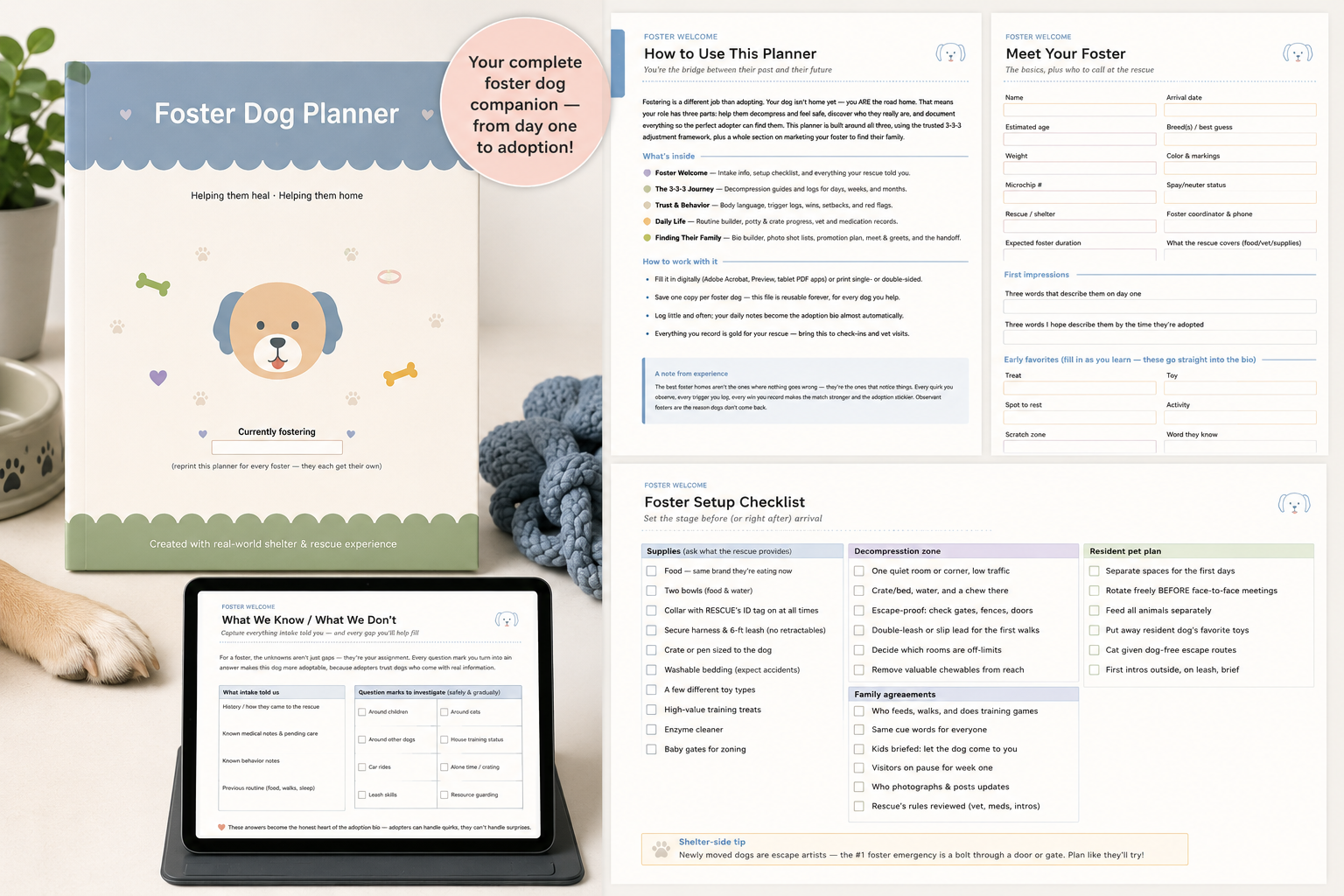 Printable foster pet trackers and care guides for foster families
